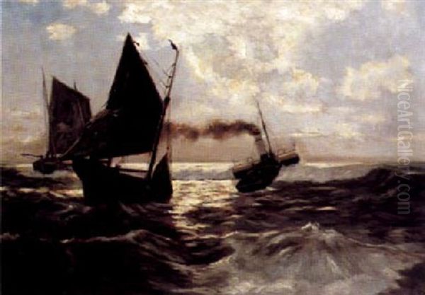 Marine Mit Booten Zwischen Heranrollenden Wogen - view 1