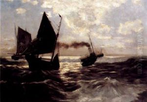 Marine Mit Booten Zwischen Heranrollenden Wogen by Emil Kraus