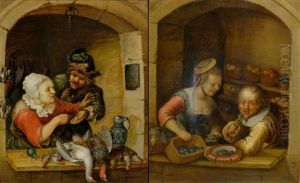 Pair Of Works: Poultry Seller And Fruit Seller by Georg Melchior Kraus