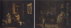 Peasants In The Interior Of A Barn by Georg Melchior Kraus