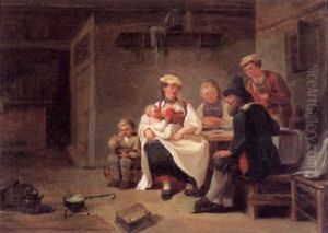 Eine Bauernfamilie Bei Der Mahlzeit In Der Stube Eine Bauernfamilie Bei Der Mahlzeit In Der Stube