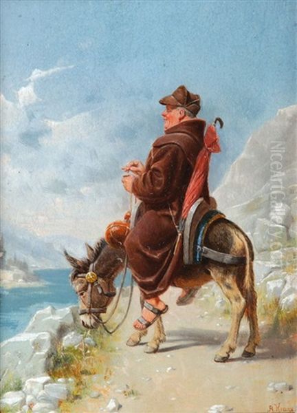 Auf Einem Esel Reitender Monch - view 1