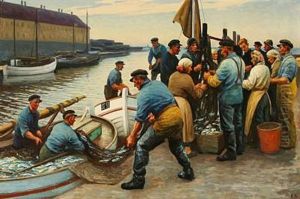 Harbour Scene From Christianso Island With Fishermen On The Quay Harbour Scene From Christianso Island With Fishermen On The Quay