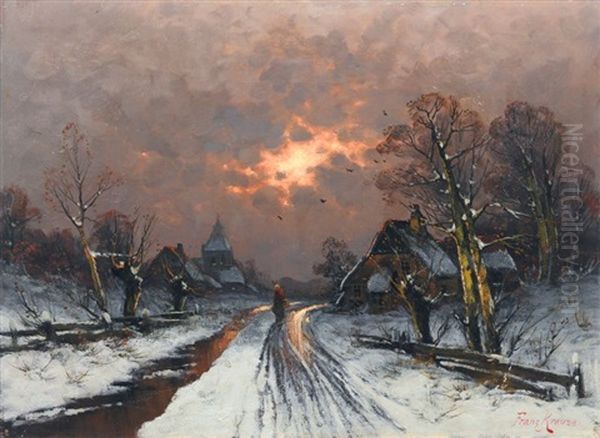 Abendliche Dorflandschaft Im Winter - view 1
