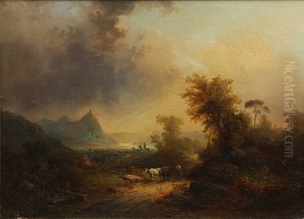 Figure With Bulls In Neoclassical Landscape - view 1