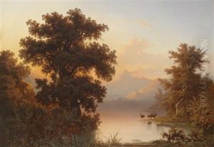 Abendrot Uber Dem Gebirgssee by Franz Emil Krause