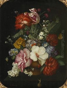 Blumenstillleben Mit Schmetterling Und Schnecke by Lina Krause