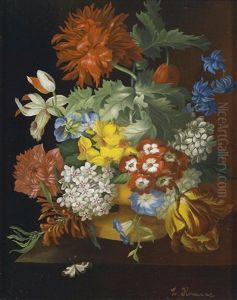 Blumenstuck Mit Narzissen, Tulpen, Schlusselblumen Und Schmetterling