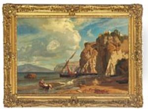 View From The Bay Of Naples With Italian Fishermen And Boats At The Beach by Robert Krause