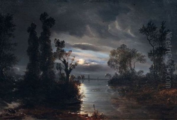 Flusslandschaft Im Mondschein - view 1