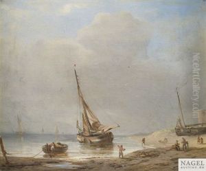 Kustenlandschaft Mit Segelbooten by Wilhelm August Leopold Christian Krause