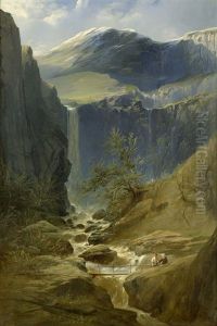 Norwegische Landschaft Bei Eide Mit Blick Auf Die Hurunger Gletscher by Wilhelm August Leopold Christian Krause