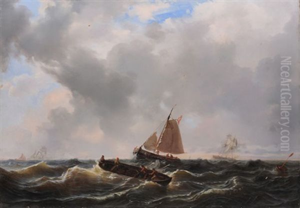 Segler Und Ruderboot Im Aufziehenden Sturm - view 1