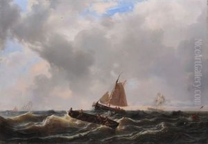 Segler Und Ruderboot Im Aufziehenden Sturm