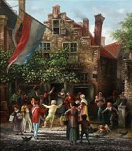 Dutch People Celebrating The Defeat Of Napoleon At Waterloo  On The 18th Of June 1815 by Simon Andreas Krausz