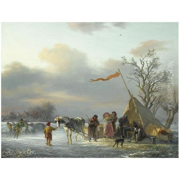 Skaters And A Horse Drawn Sledge Near A Koek En Zopie - view 1