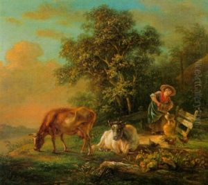 Kuhmagd Beim Melken Auf Der Weide by Simon Andreas Krausz