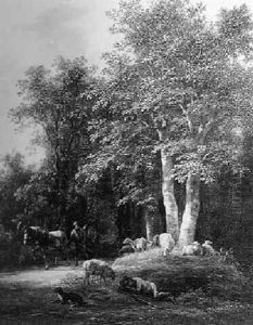 A Shepherd With His Flock In The Woods by Simon Andreas Krausz
