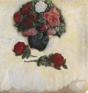 Roses In A Black Vase by Aleksei Ilych Kravchenko
