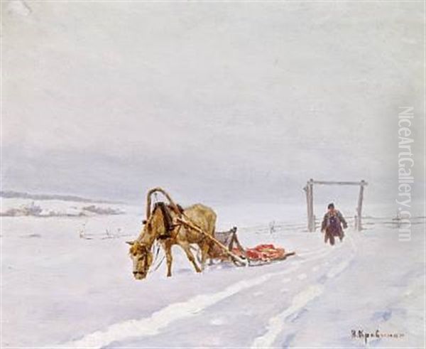 Russian Winter Landscape With A Sledge - view 1