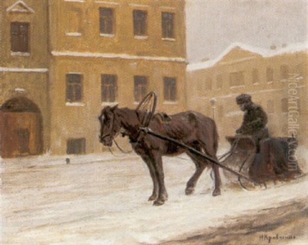Schlittenfahrt In Einer Verschneiten Stadt - view 1