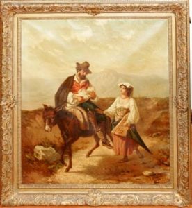 Two Figures Traveling With Child