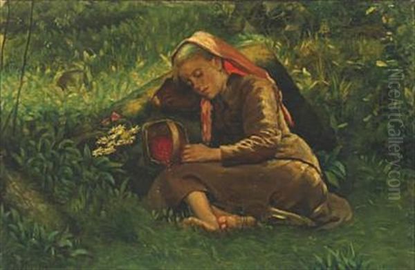 A Sleeping Girl In The Forest Floor - view 1