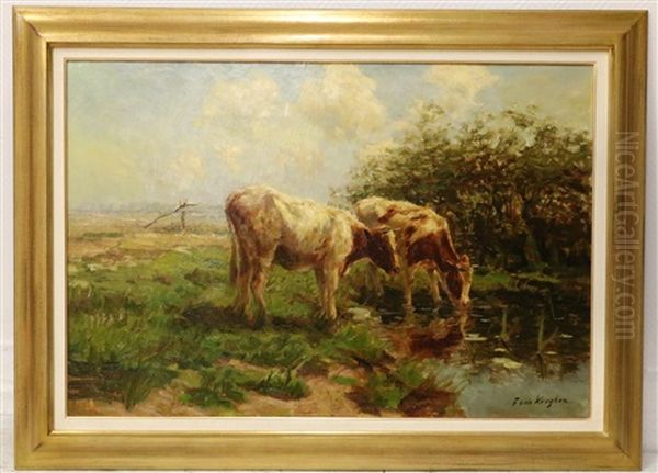 Twee Kalfjes Bij Een Waterpoel - view 1