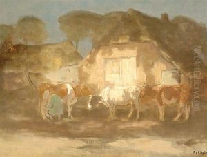 Milking Time In The Farmyard by Fedor Van Kregten