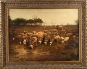 Schafer Mit Schafherde In Landschaft Schafer Mit Schafherde In Landschaft