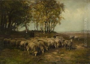 Landscape With Flock Of Sheep by Fedor Van Kregten
