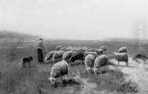 A Shepherd And Flock On A Heath - view 1