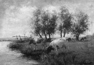 Cattle Watering By Meadow River