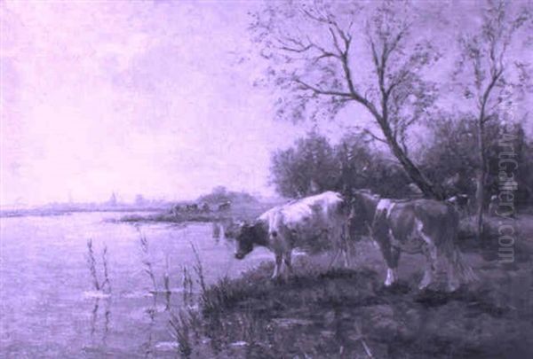 Wooded River Landscape With Cows - view 1