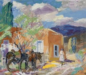 Outskirts Of Santa Fe, Tethered Mules