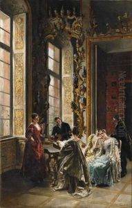 Musizierende Rokkoko-gesellschaft Im Salon. Auf Den Rocaillen Zahlreicher Porzellanschmuck by Wilhelm Kreling