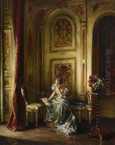 Junge Dame Bei Der Lekture Im Salon by Wilhelm Kreling