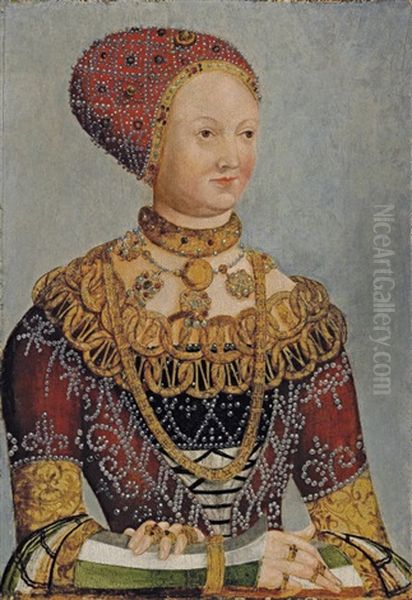 Portrait Of A Lady In A Bejewelled Dress And Hat - view 1