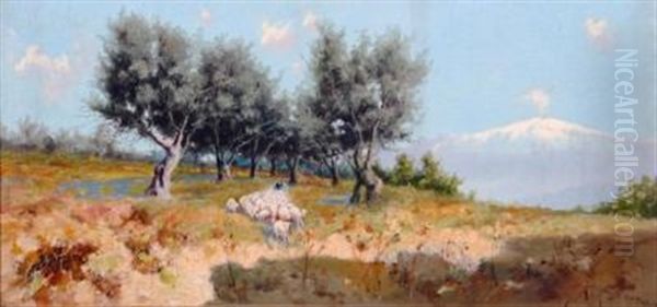 Rural Scene With Shepherd And Flock - view 1