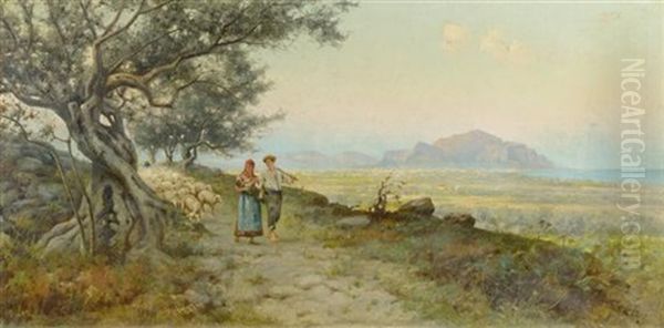 Schaferpaar Vor Kustenlandschaft - view 1