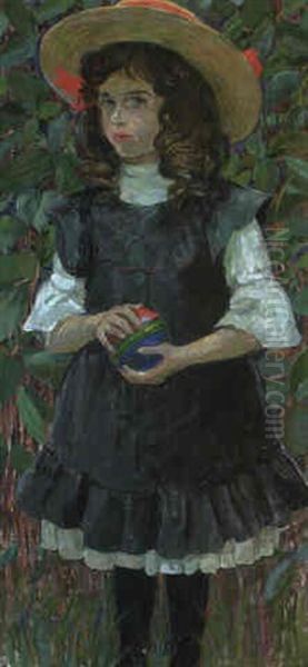 Madchen Mit Strohhut Und Ball - view 1