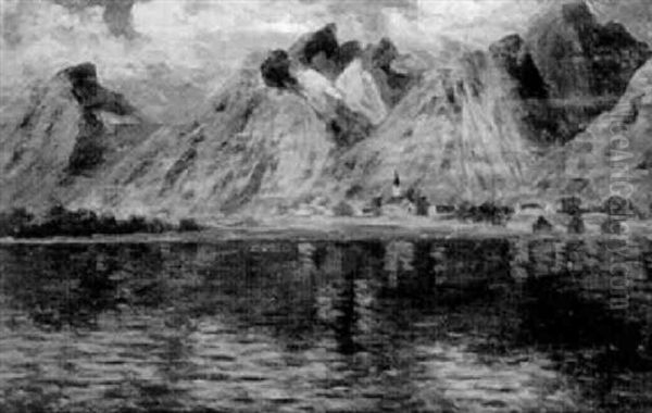 Alplandskap Med Kyrka Vid Sjo - view 1