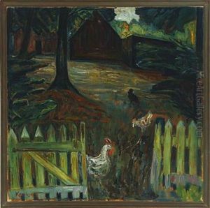 Farmyard With Hens by Kresten Krestensen