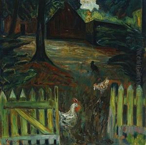Farmyard With Hens by Kresten Krestensen