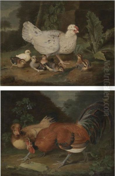 A Landscape With A Cockrel And A Hen;
A Landscape With A Hen And Her Chicks - view 1