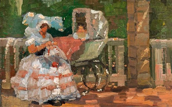 Strickende Dame Mit Kinderwagen - view 1