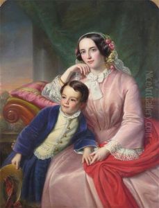 Portrait Of A Mother And Son Seated In An Interior