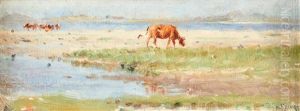 Sommarlandskap Med Betande Kor by Nils Kreuger