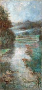 Misty River Landscape, Normandy by Julia Beck