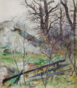 Forest Glade With Fence by Julia Beck